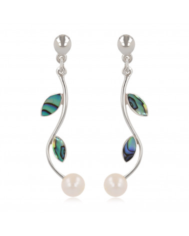 Damen Geschenk Idee-Dangle Ohrringe-Perlen- Abalone Blütten-Sterling Silber-Frauen