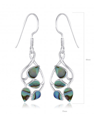 Boucles d'oreille feuillage de nacre abalone naturelle sertie argent 925