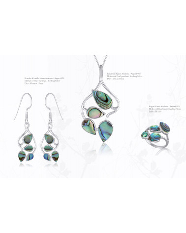 Boucles d'oreille feuillage de nacre abalone naturelle sertie argent 925