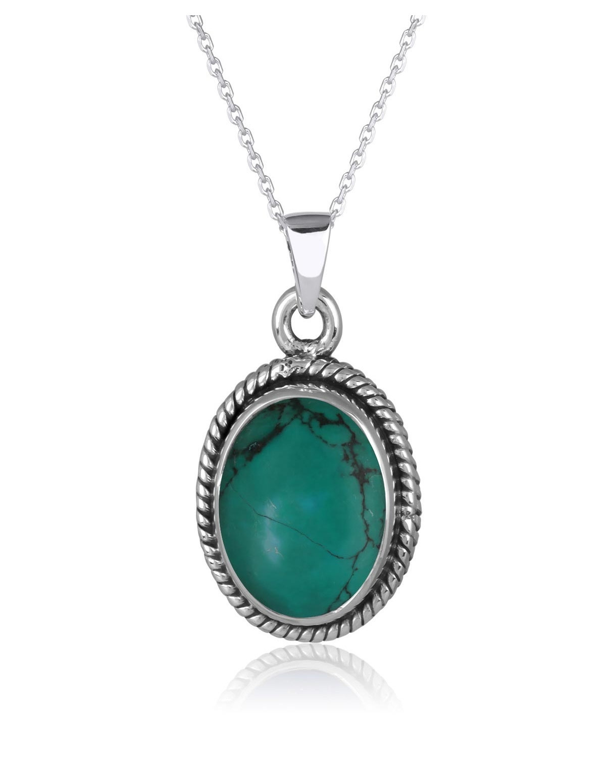 925 Sterling Silver Turquoise Oval Shape Pendant
