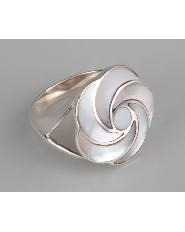 Aden's Jewels-Bague-Forme Fleur en spirale-Nacre Blanche-Argent-Bijou Femme