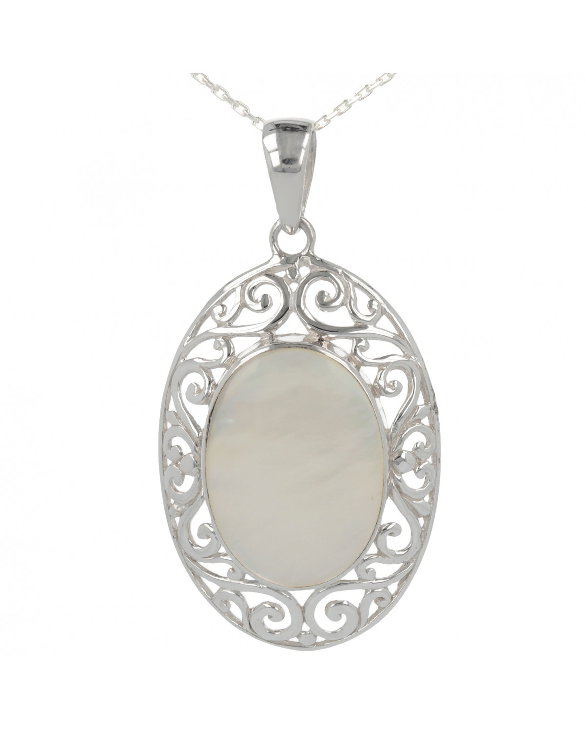 925 Sterling Silver Abalone Mother-of-pearl Oval Shape Pendant