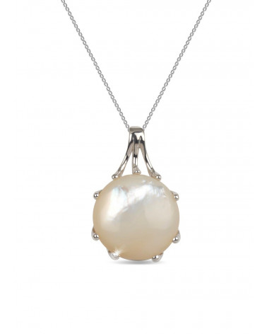 Colgante Madre perla blanca Forma Redonda Plata de Ley 925 ADEN - 1