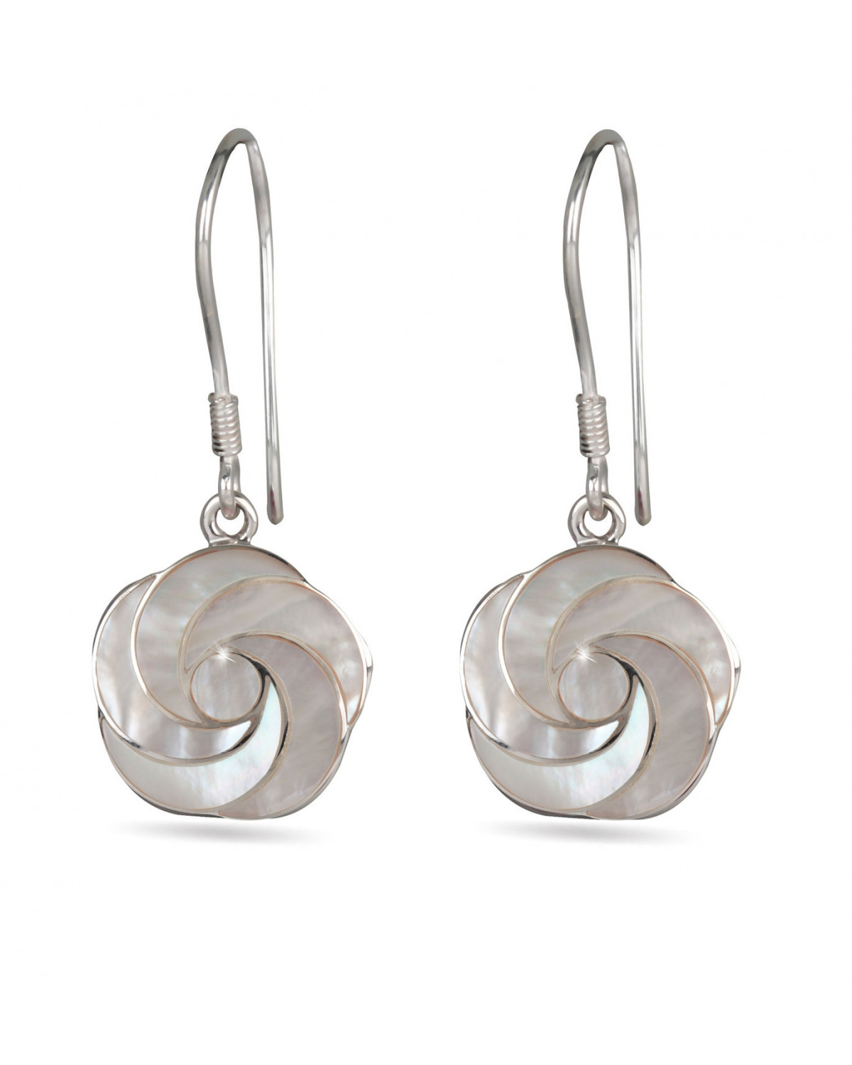 White Mother-of-Pearl and Silver Spiral Flower Earrings 925