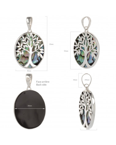 Jewelery Gift Symbol Tree of Life-Pendant - Mother of Pearl Abalone- Sterling Silver-Oval-Unisex