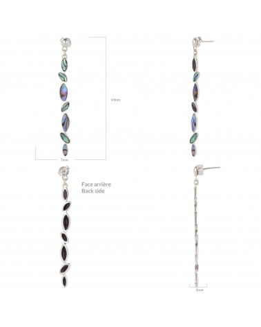 Boucles d'oreille pendantes en pierre de Nacre abalone et Argent massif