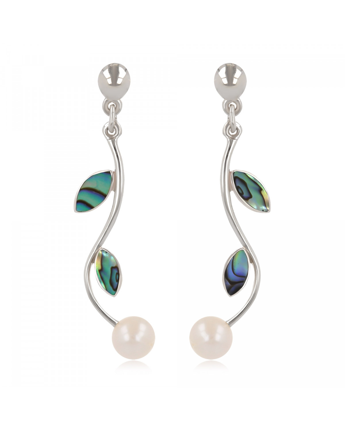 Pendants d'oreille Perle Nacre blanche Pétales nacre abalone Argent massif 925