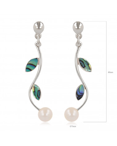 Pendants d'oreille Perle Nacre blanche Pétales nacre abalone Argent massif