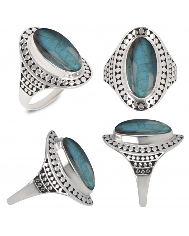 Gift Idea Mom-Ring- Labradorite Stone-Sterling Silver-Woman-Blue