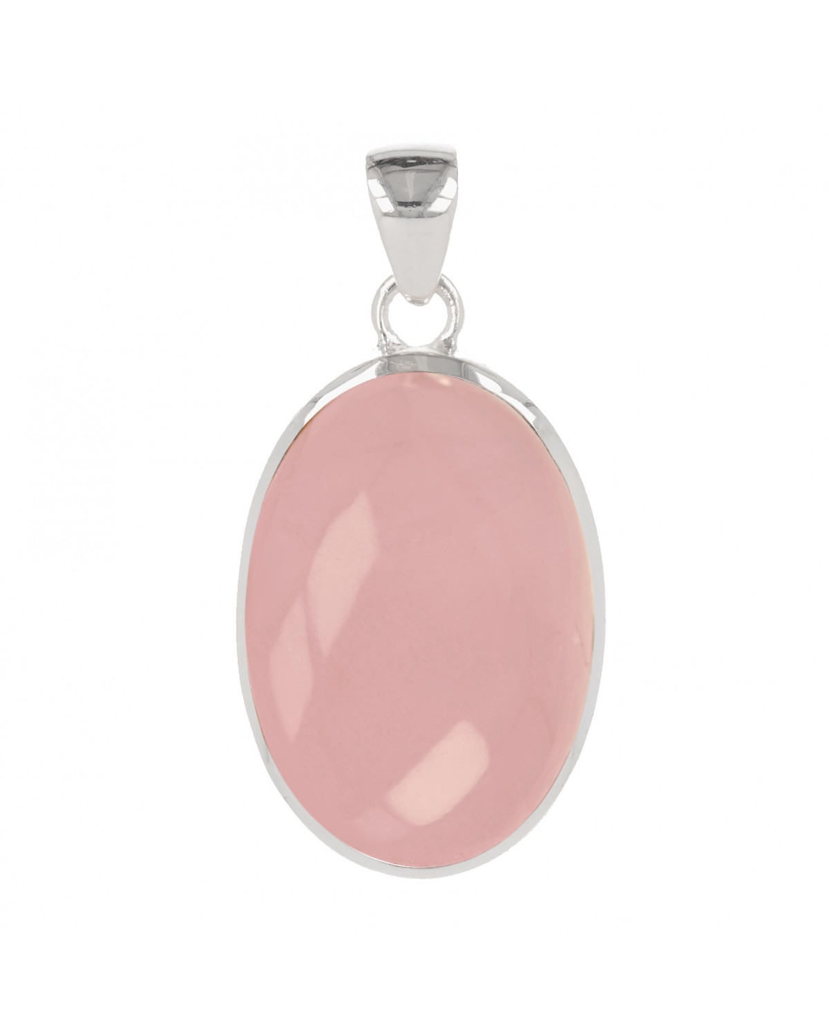 Pendentif en cabochon de quartz rose forme ovale sur monture argent Pièce unique