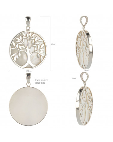 Jewelery Gift Symbol Tree of Life-Pendant -Mother of pearl- Sterling Silver-Round-Woman