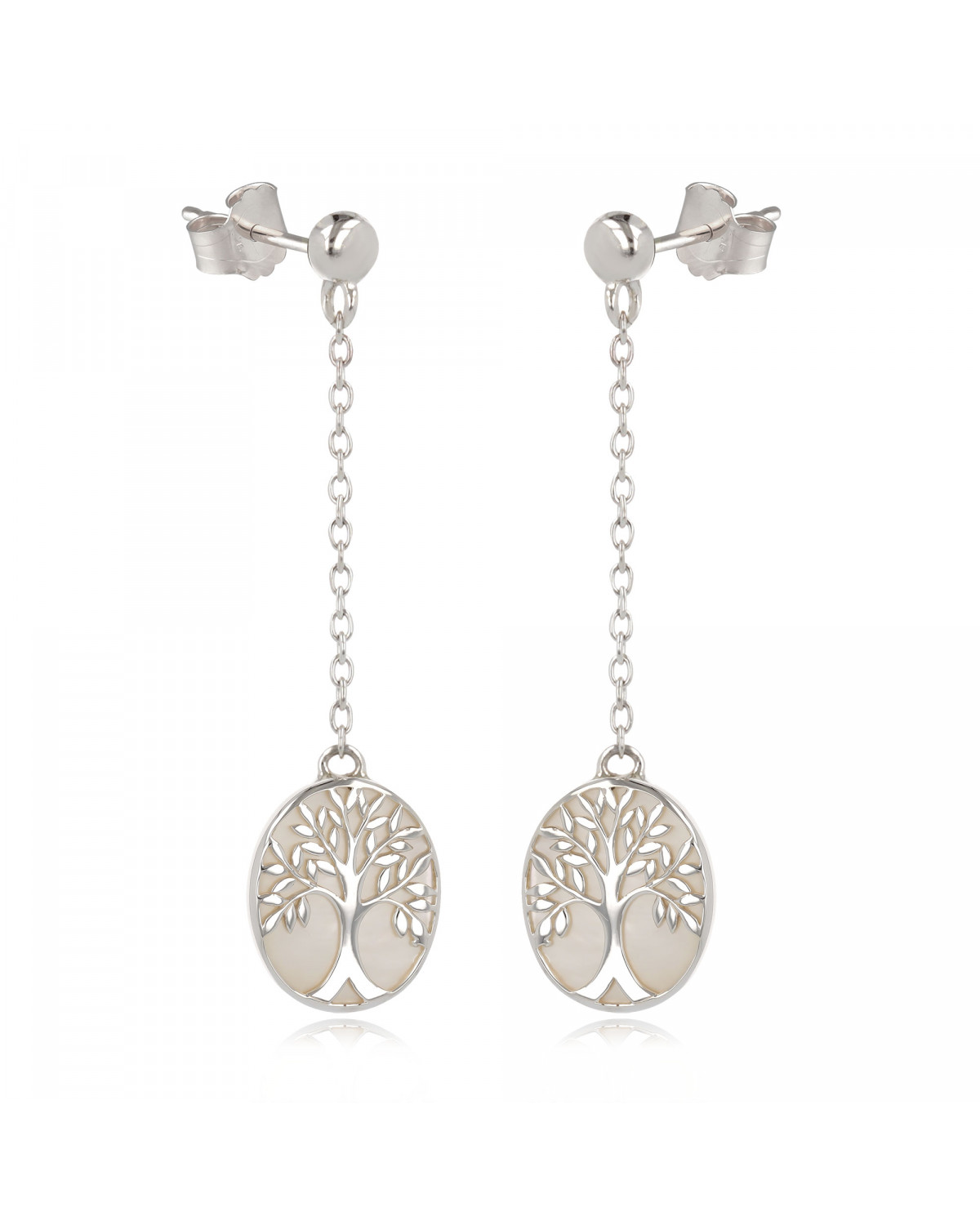 gift idea for women-Gift Jewelry Symbol Tree of Life-Earrings - white mother of pearl Sterling Silver-Oval-Woman