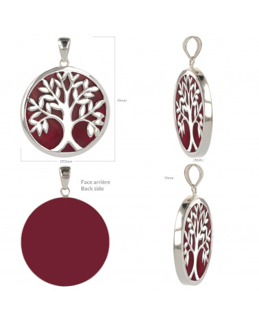 Jewelery Gift Symbol Tree of Life-Pendant -Red Color- Sterling Silver-oval-Unisex