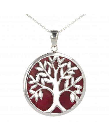 Regalo Idea Joyas Símbolo Árbol de la vida Colgante Coral Plata de ley Rodio Redondo Unisex