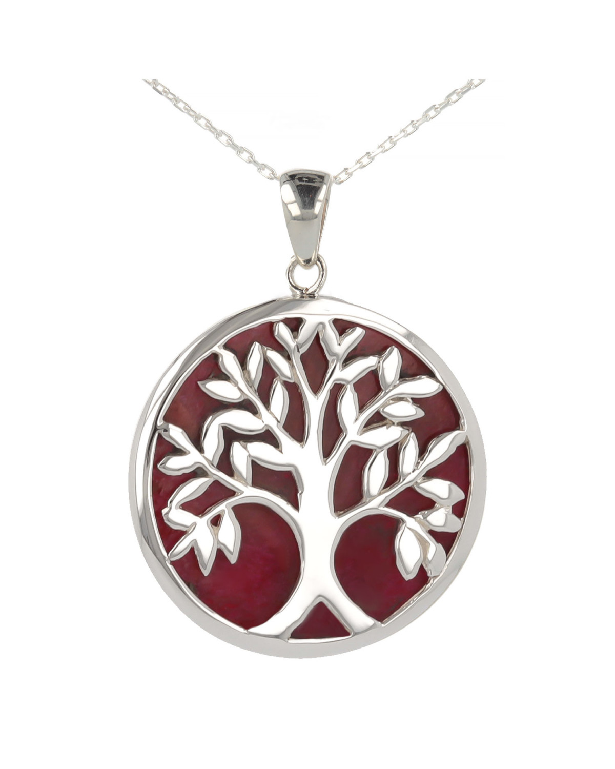 Jewelery Gift Symbol Tree of Life-Pendant -Red Color- Sterling Silver-oval-Unisex