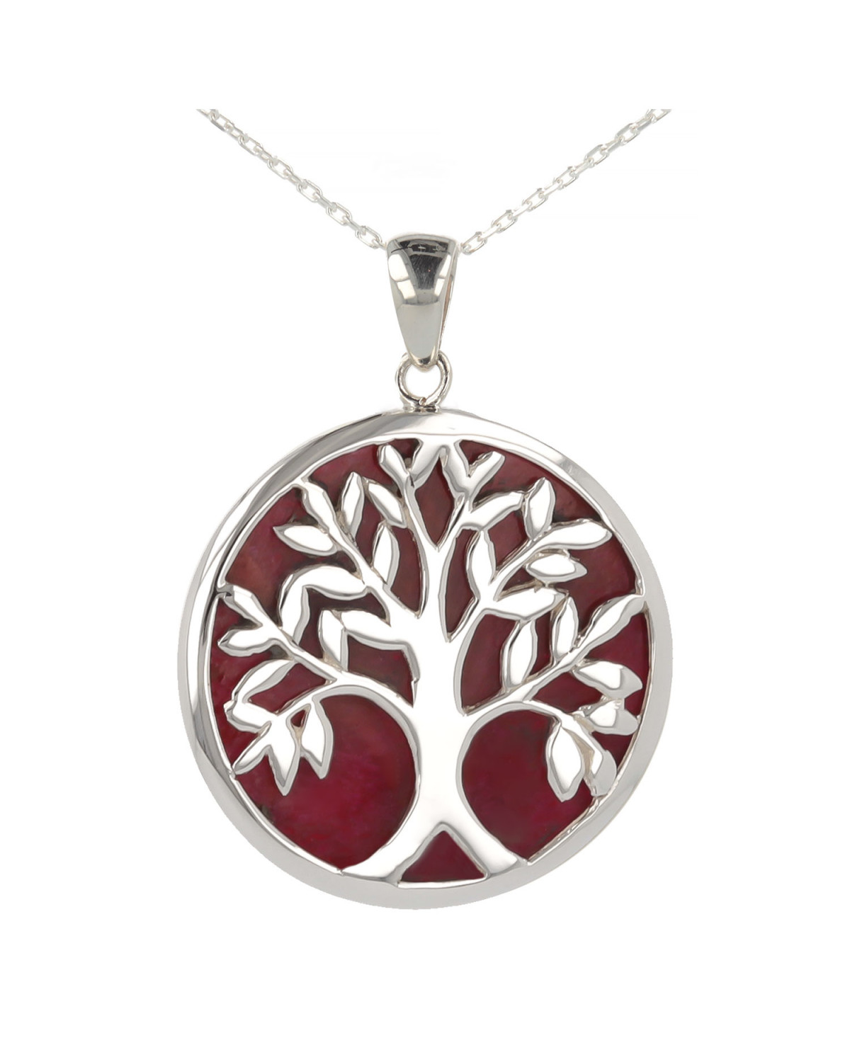 Livia Coral and Silver Tree of Life Pendant