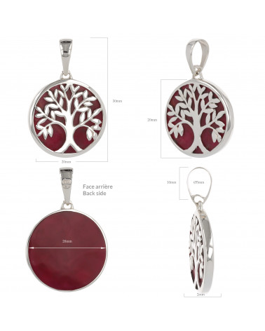 Schmuck-Geschenk-Symbol Baum des Lebens-Anhänger-Rote Koralle-Silber-Oval-Unisex