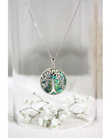 Schmuck-Geschenk-Symbol Baum des Lebens-Anhänger-abalone Perlmutt-Silber-Rund-Damen