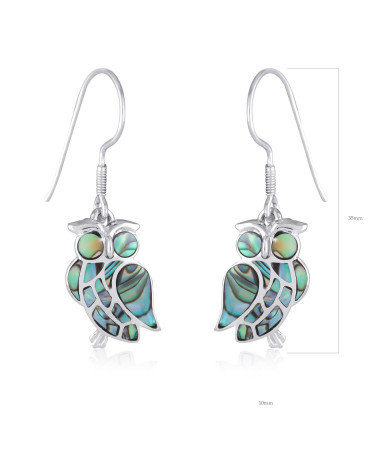 Earrings in owl-owl abalone mother-of-pearl and silver 925-thousandth rhodium