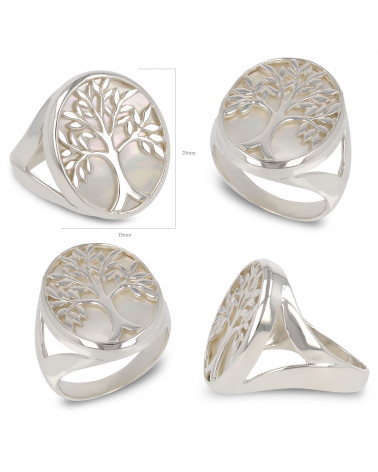 Jewelry Symbol Tree of Life-Ring-Mother of Pearl White- Sterling Silver-Woman