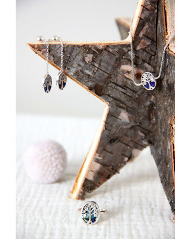 Geschenk Schmuck Symbol Baum des Lebens-Ringe -Abalone Perlmutt Sterling Silber-Oval-Frau