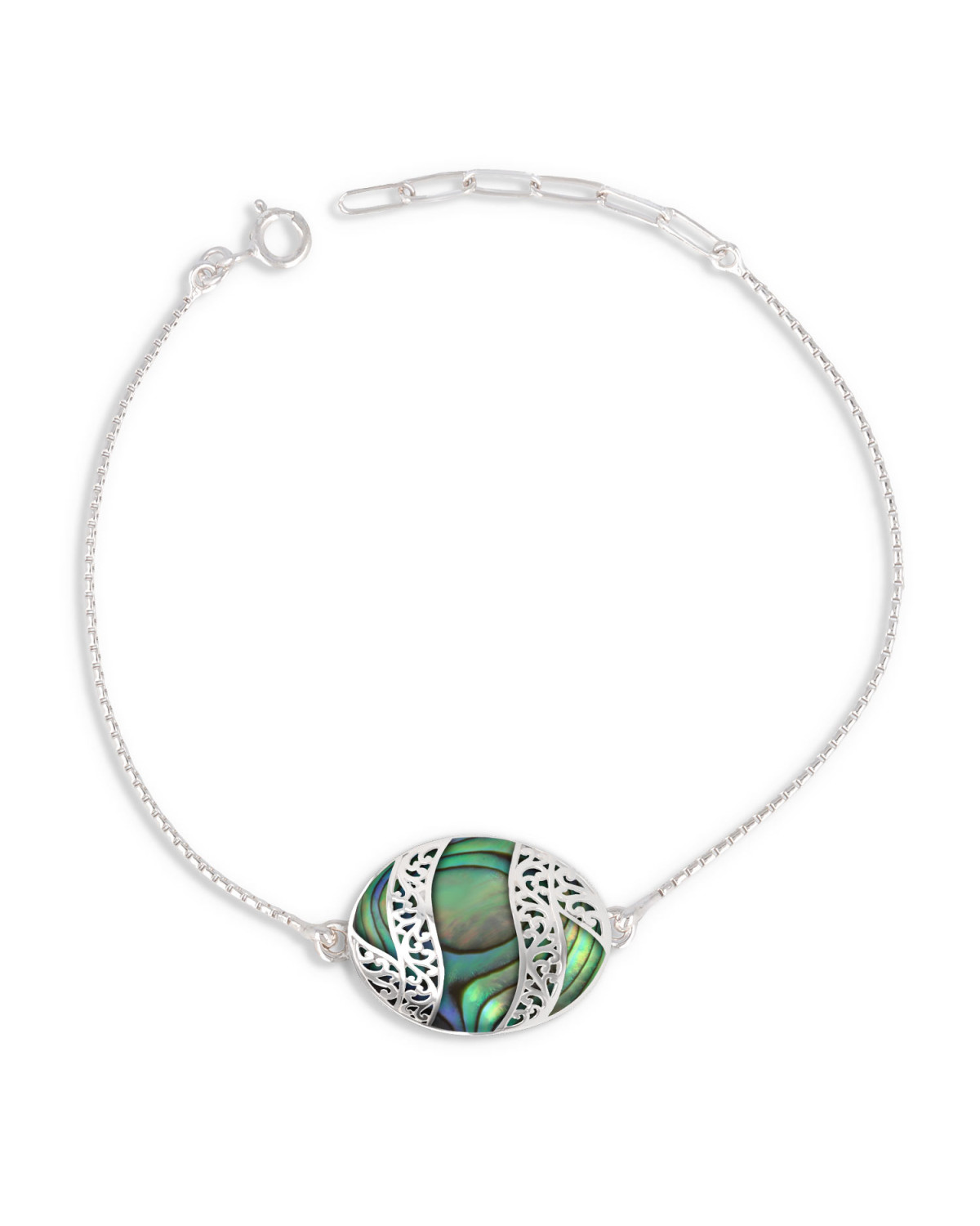 925 Sterling Silver Abalone Mother-of-pearl Oval Shape Bracelet