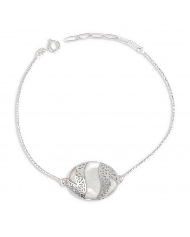 Cabochon bracelet of mother-of-pearl white and silver lace 925 K