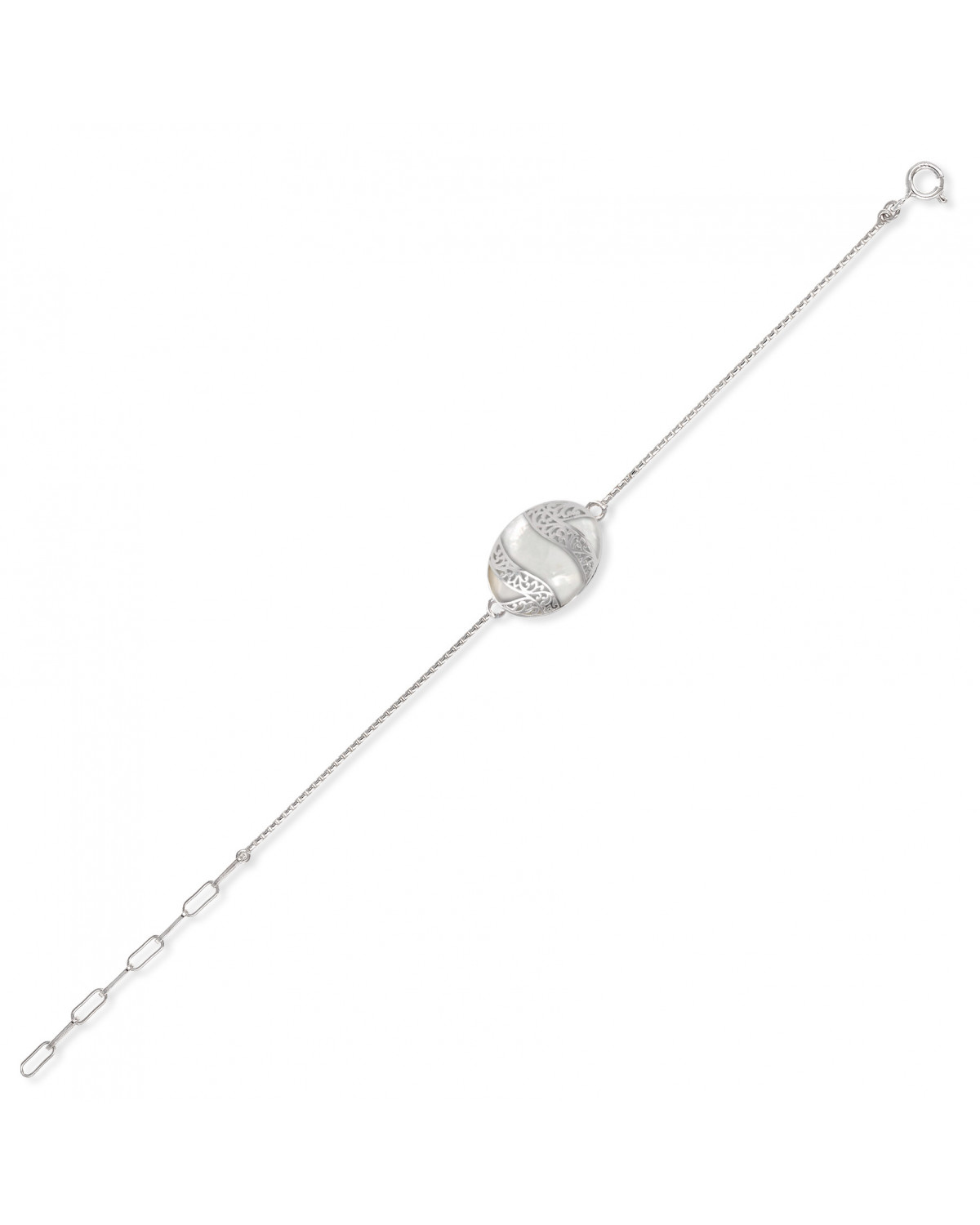 Bracciale Madreperla Bianca Forma Ovale Argento Massiccio 925