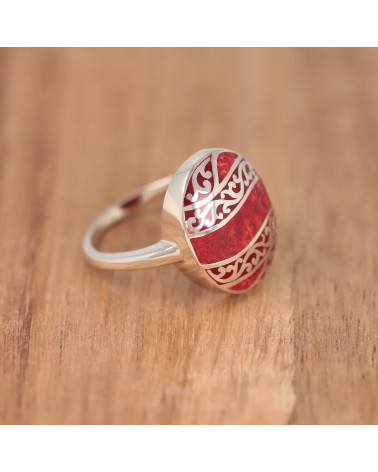 Rot Koralle ring mit SilberRüschen