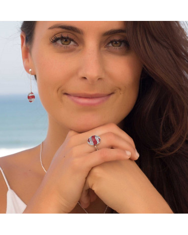 Red coral natural ring with 925-000 silverlacework