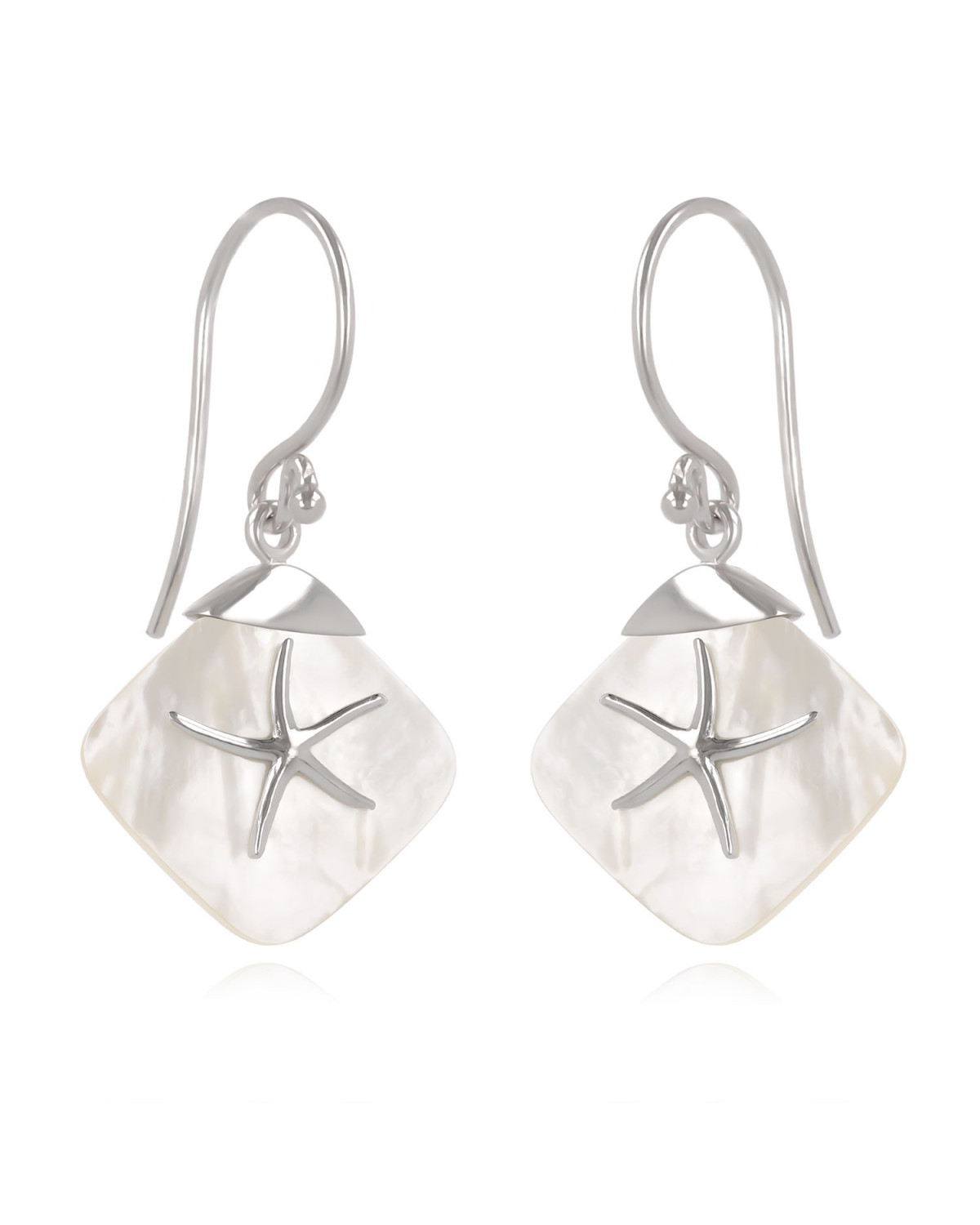 925 Sterling Silver White Mother-of-pearl Starfish Earrings