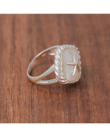 Simbolo di gioielli regalo Albero della vita Anello bianco madreperla Argento ovale Donna
