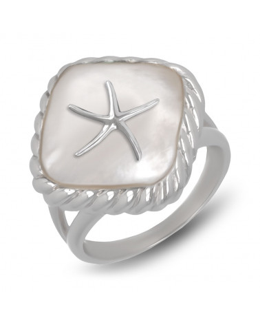 Natürlicher Weiss-Ring aus Perlmutt mit 925-000 RüschenSilber