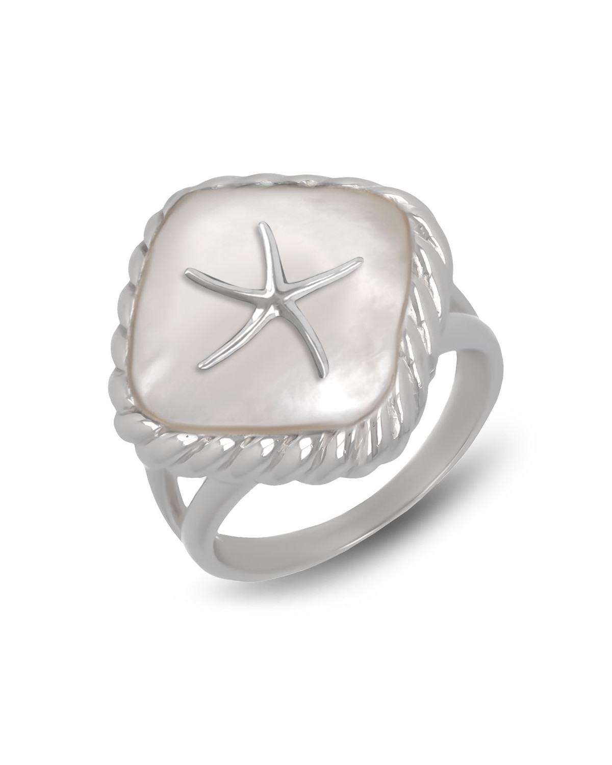 925 Sterling Silver White Mother-of-pearl Starfish Ring