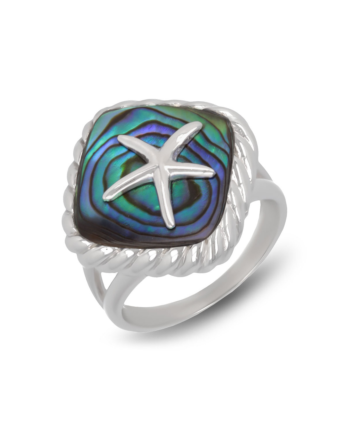 925 Sterling Silver Abalone Mother-of-pearl Starfish Ring