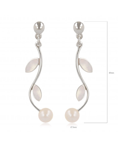 Women's Gift Idea-Dangle Earrings- Pearl White Mother of pearl- Petals- Sterling Silver-Women