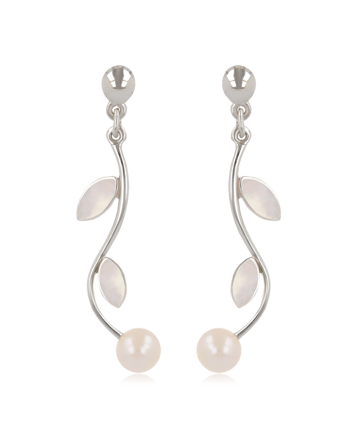 925 Sterling Silver White Mother-of-pearl and White Pearl Earrings