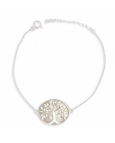 Bracelet Nacre blanche Argent massif rhodié arbre de vie forme ovale argent massif