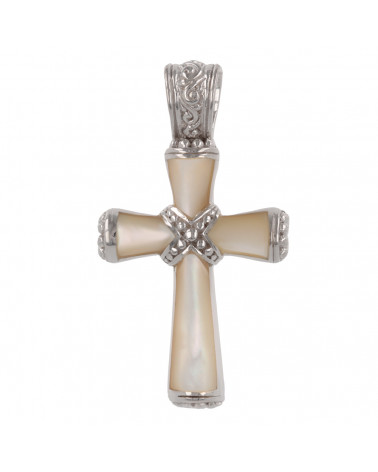 Idea de regalo Joyas Colgante Madre de perla Abalone Forma de cruz de plata esterlina Mujer Hombre