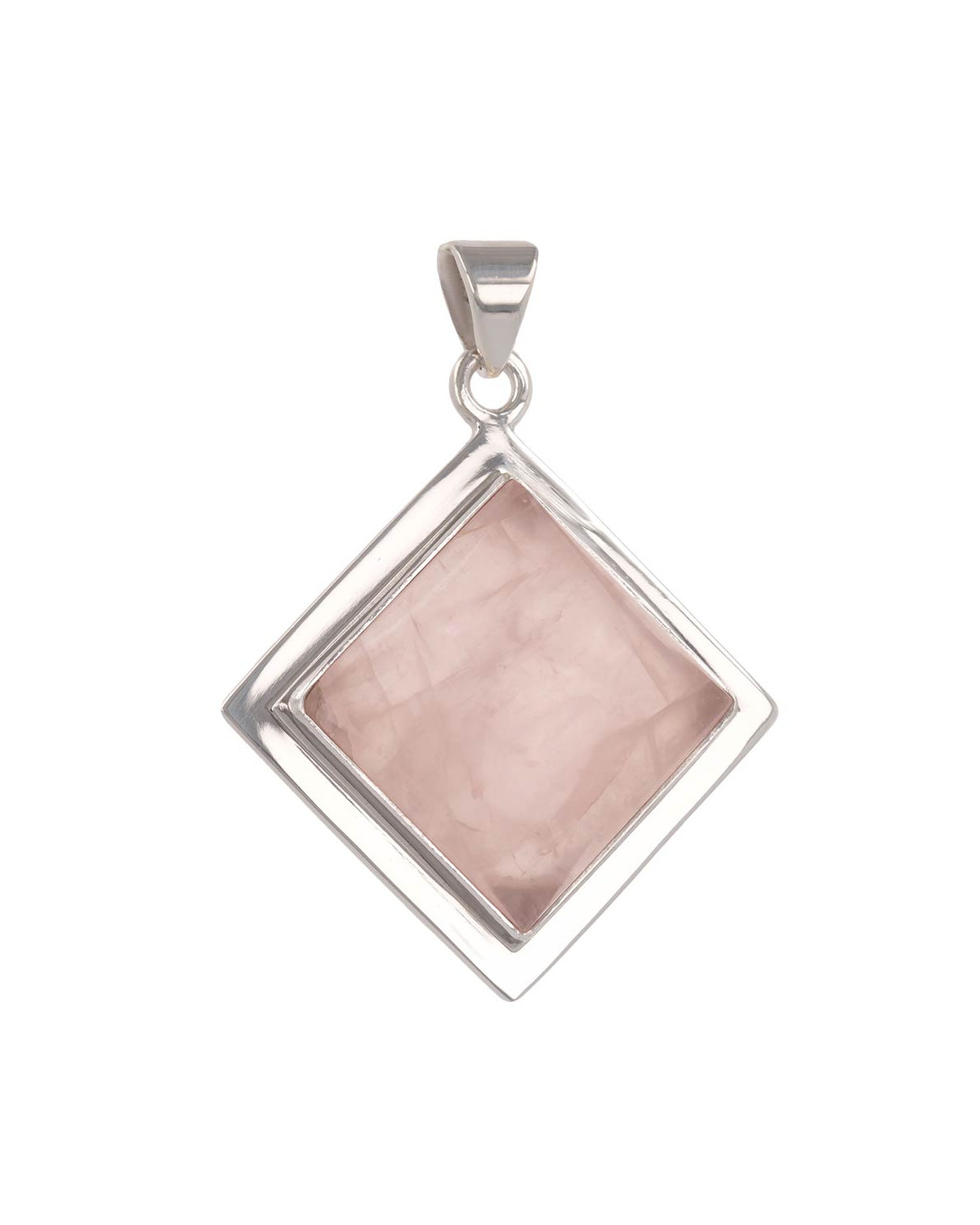 925 Sterling Silver Pink Quartz Square Shape Pendant