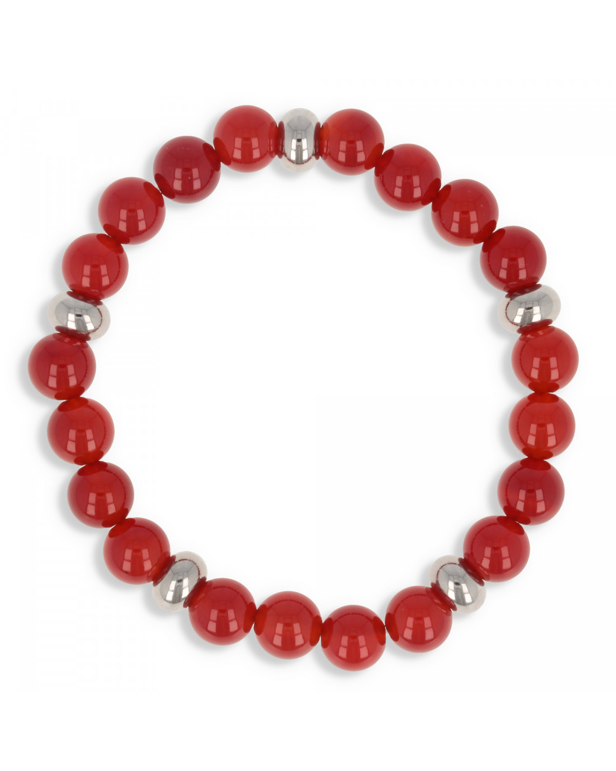 Bracelet élastique 60mm en pierre naturelle d'agathe rouge et acier