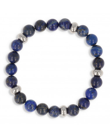 Bracelet élastique 60mm en pierres naturelles  de lapis lazuli et acier