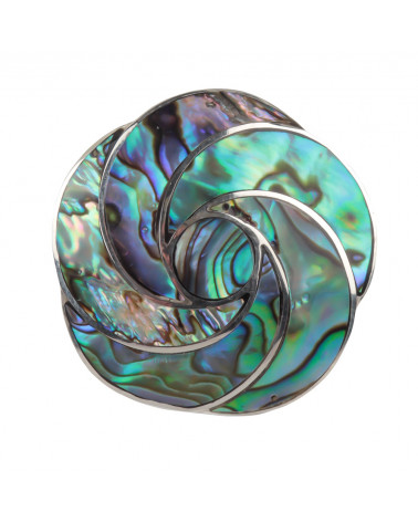 Pendentif-Broche Nacre abalone forme Fleur rosace et argent 925-000