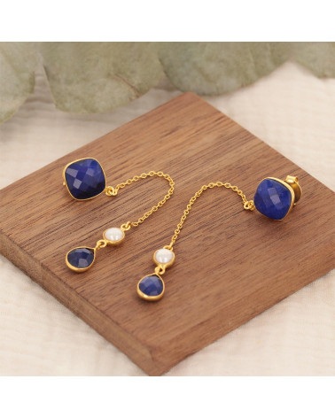 Labradorite stone earrings round shape on gold plated