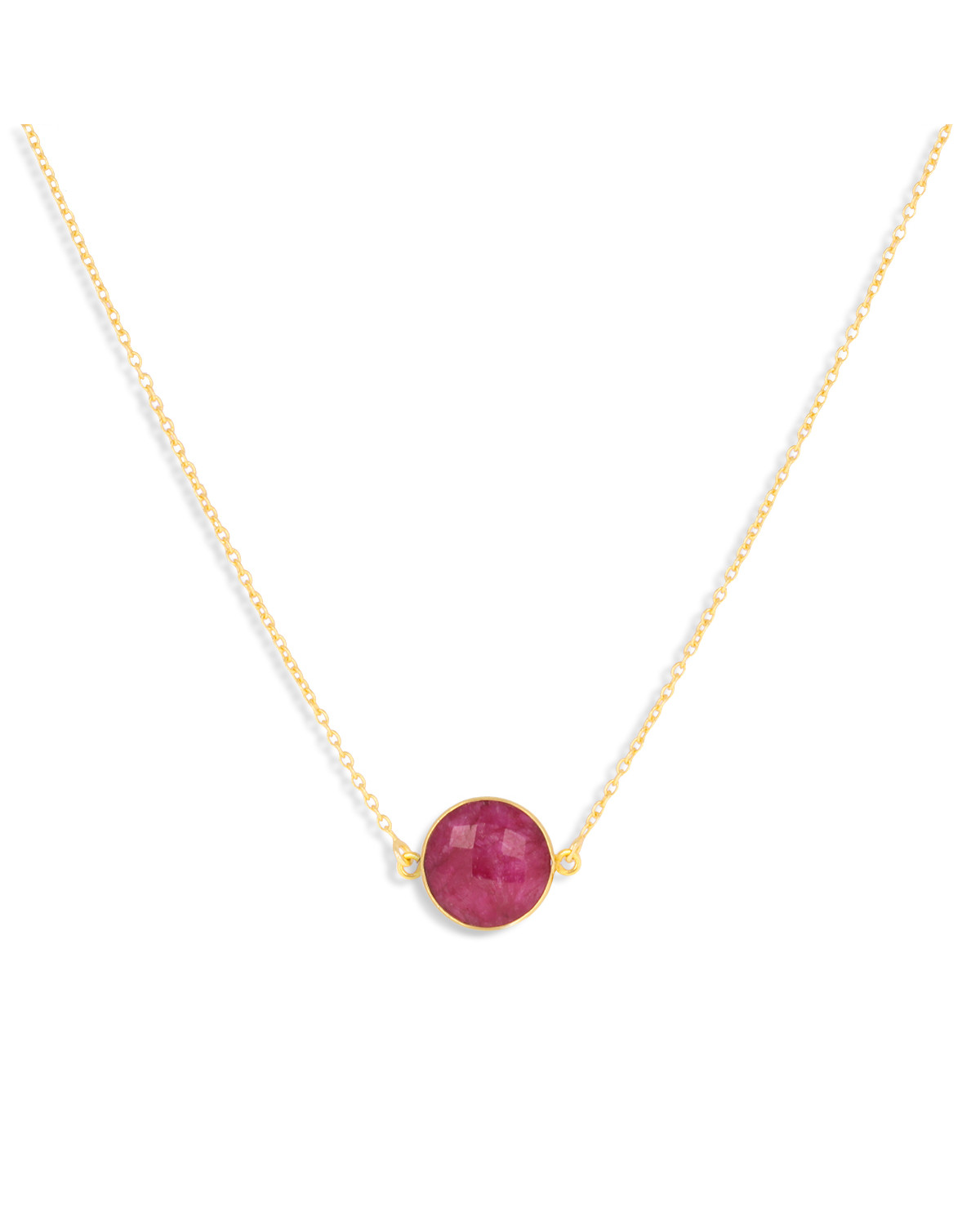 925 Sterling Silver 18K Gold Plated Necklace with Heated Faceted Ruby - Naëlle | Aden