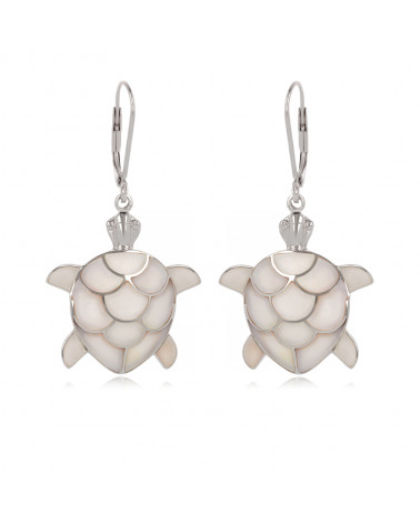 Boucles d'Oreille Tortue en Nacre et Argent