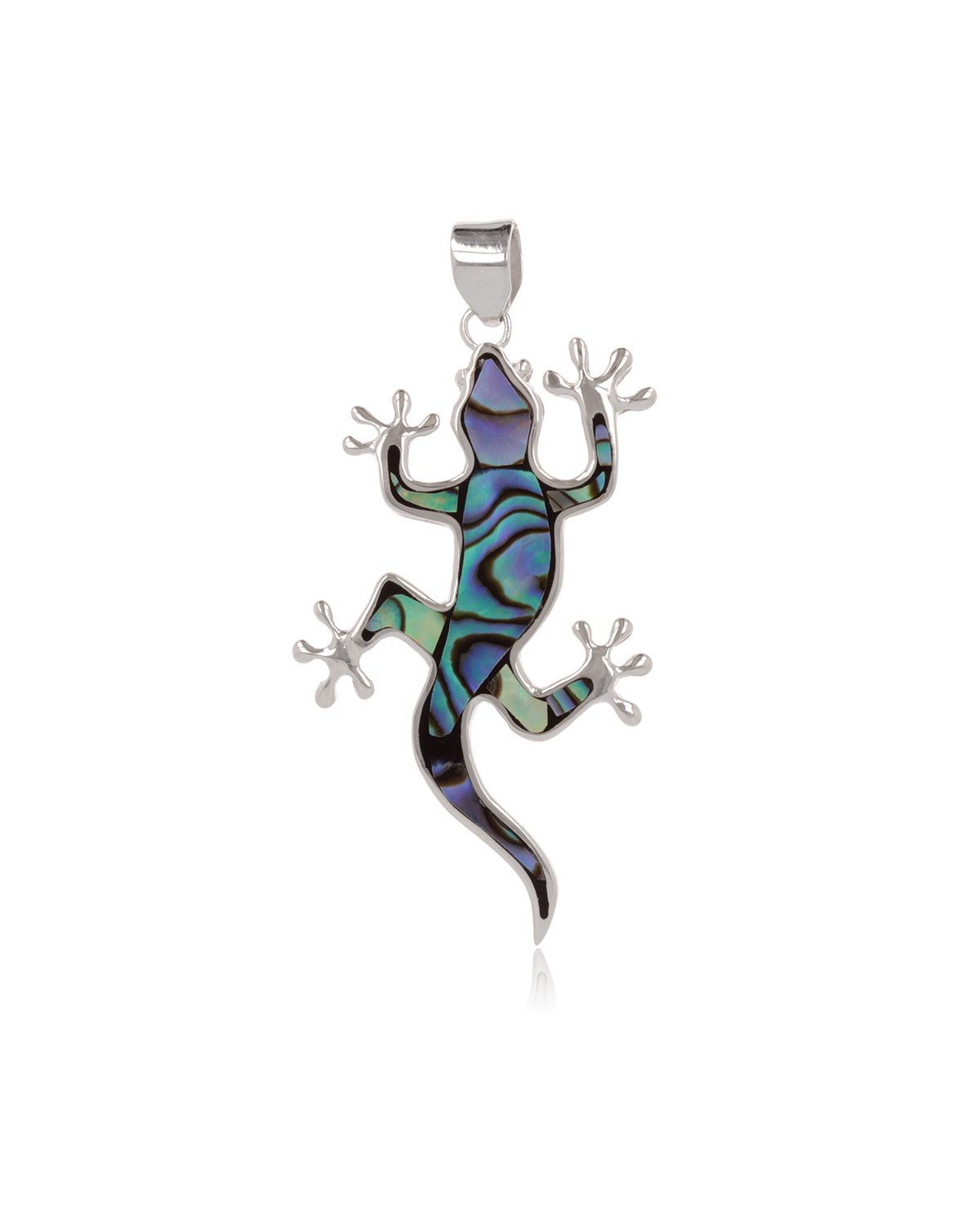 925 Sterling Silver Abalone Mother-of-pearl Lizard Pendant