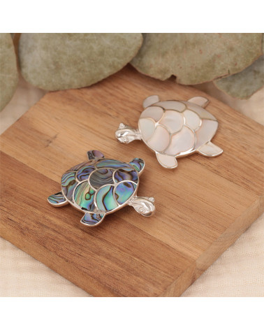 Pendant Gorgon coral turtle shape and rhodium 925 sterling silver
