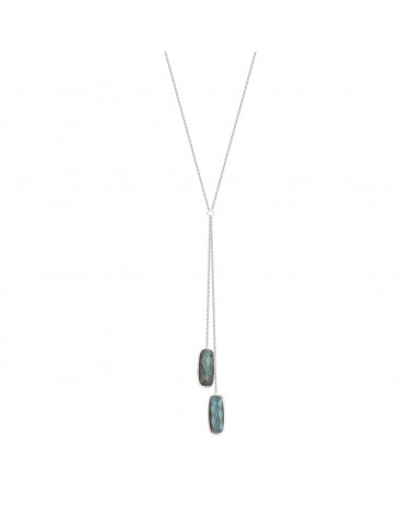 Long Collier chaîne argent 925 pierres de labradorites bleues facettées forme rectangulaire