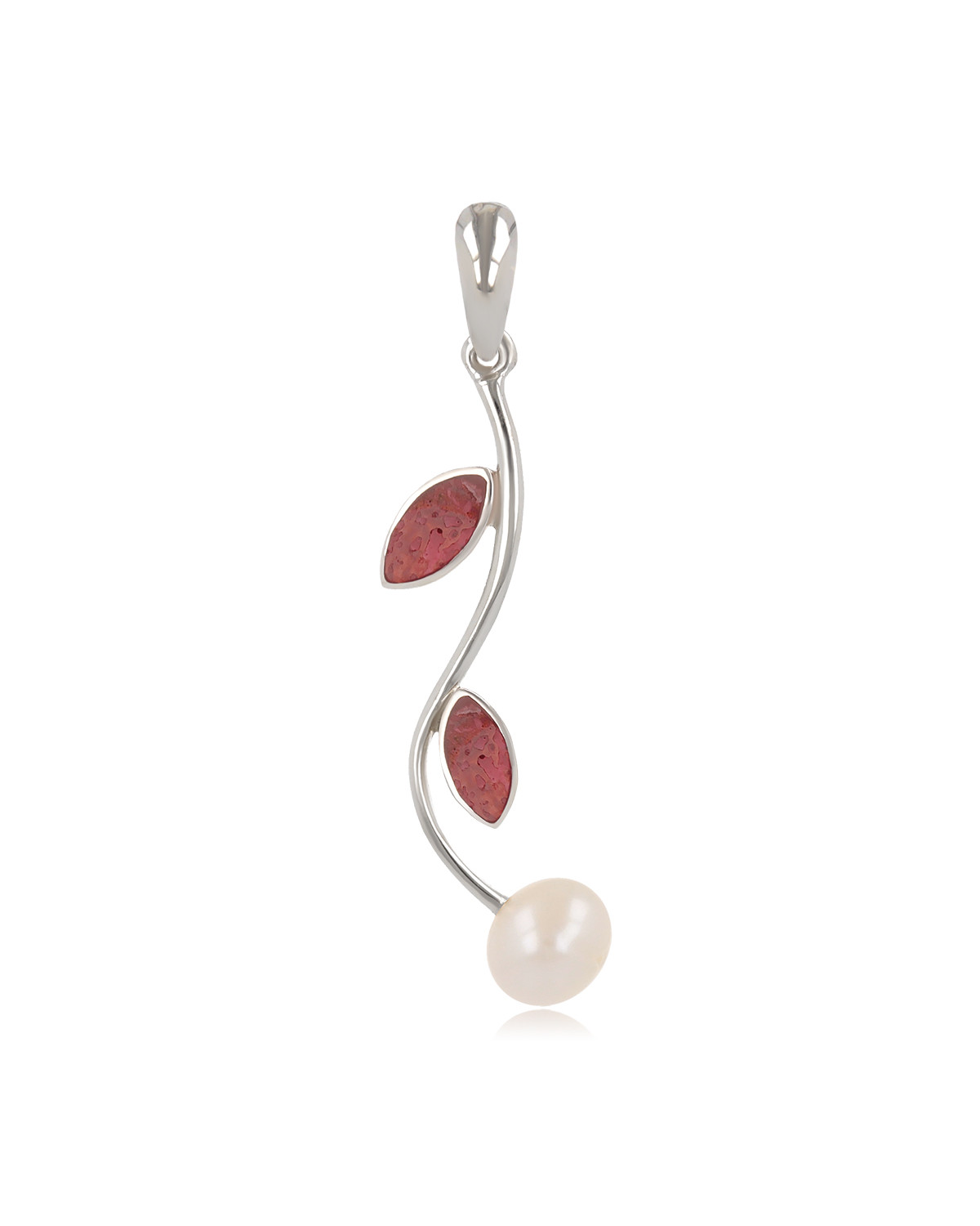 925 Sterling Silver Coral and Natural White Pearl Pendant